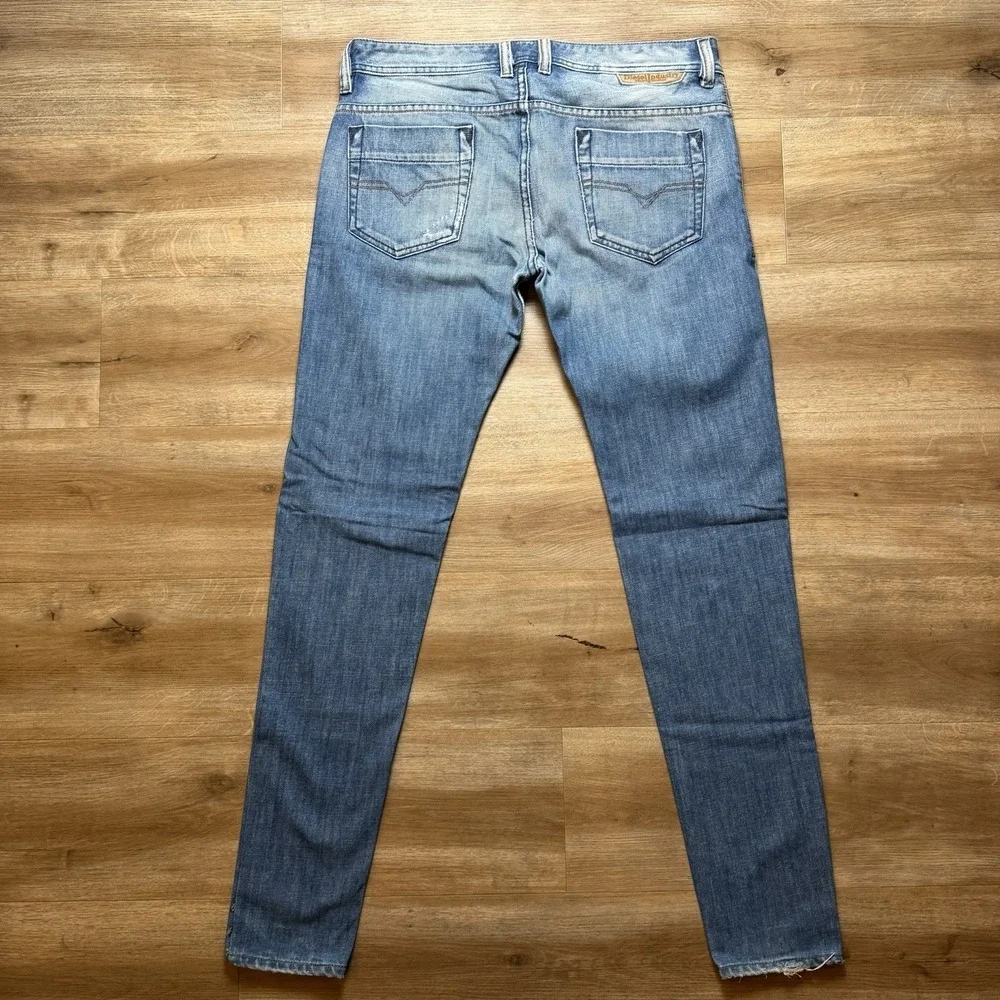 Diesel Safado Jeans Men 33x32 Blue Slim Straight Distressed Denim Button Fly 8AR